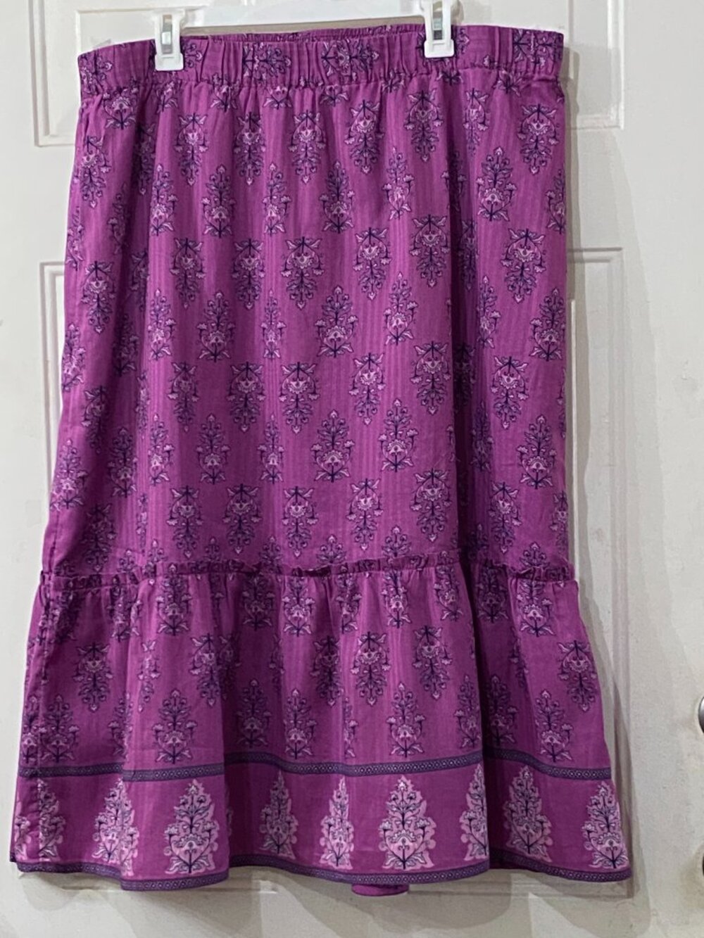 NWT J.Jill Womens Tiered Skirt Sz 2X Elastic Waist Mulberry Floral Cotton